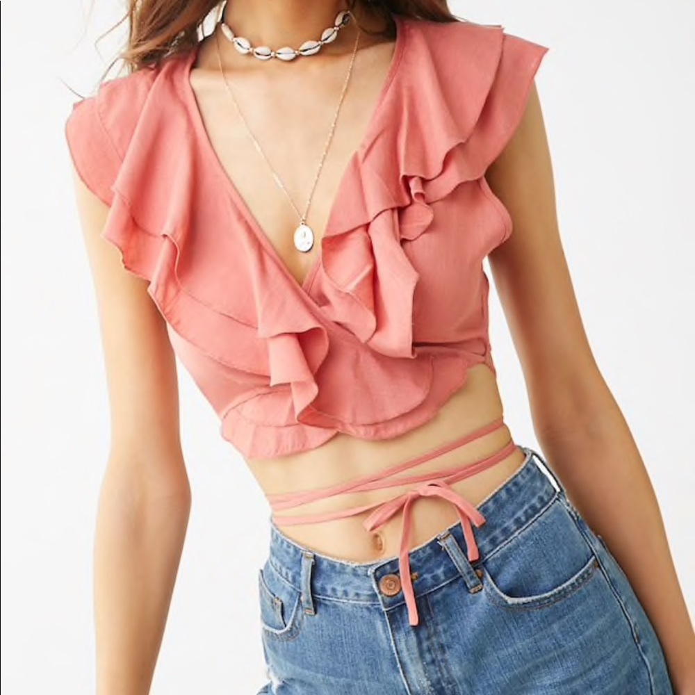 Coral ruffle crop top
